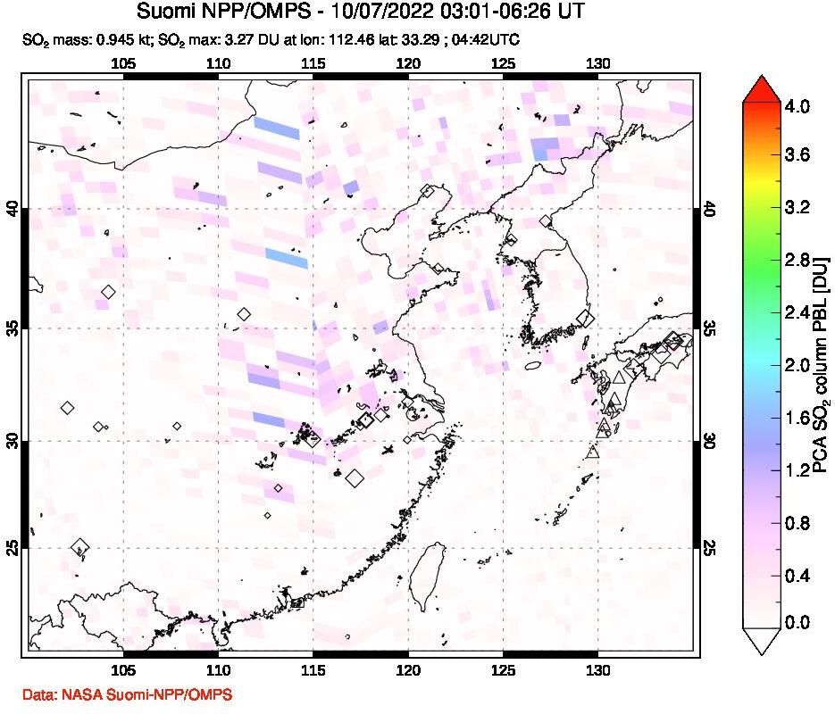 A sulfur dioxide image over Eastern China on Oct 07, 2022.