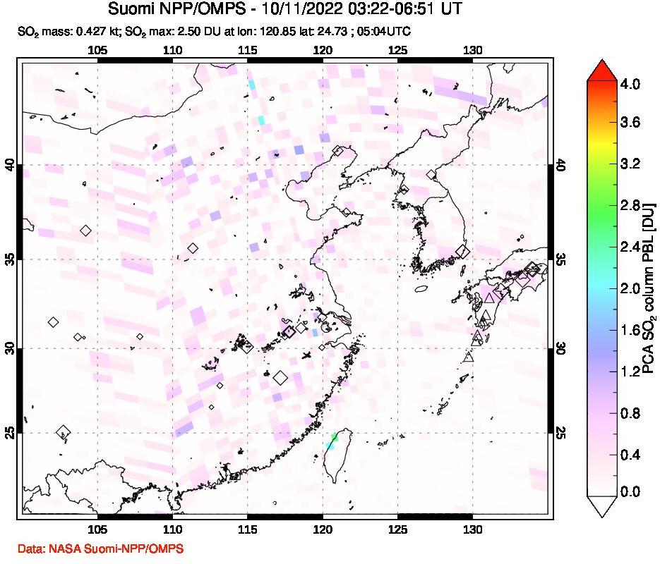 A sulfur dioxide image over Eastern China on Oct 11, 2022.