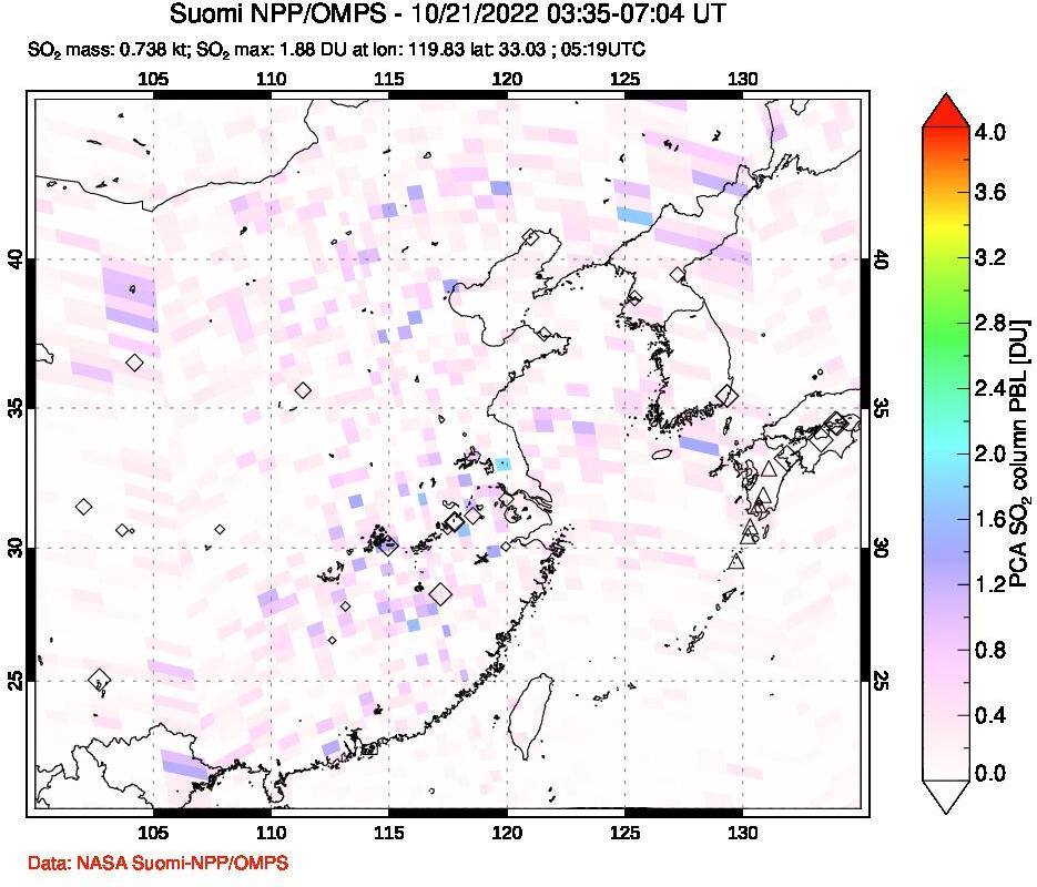A sulfur dioxide image over Eastern China on Oct 21, 2022.