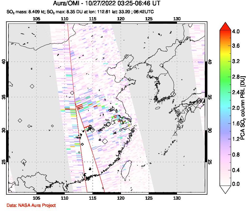 A sulfur dioxide image over Eastern China on Oct 27, 2022.