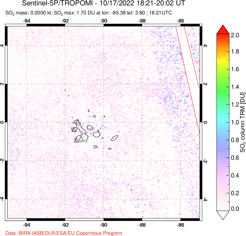 A sulfur dioxide image over Galápagos Islands on Oct 17, 2022.