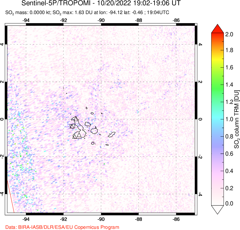 A sulfur dioxide image over Galápagos Islands on Oct 20, 2022.