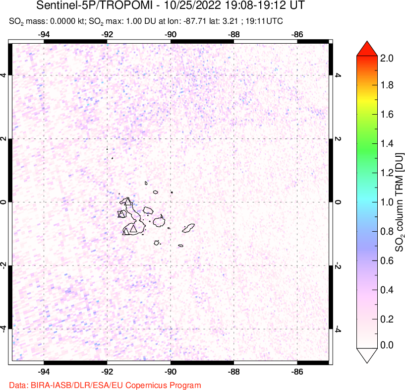 A sulfur dioxide image over Galápagos Islands on Oct 25, 2022.
