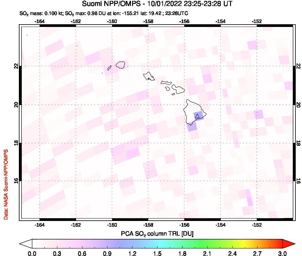 A sulfur dioxide image over Hawaii, USA on Oct 01, 2022.