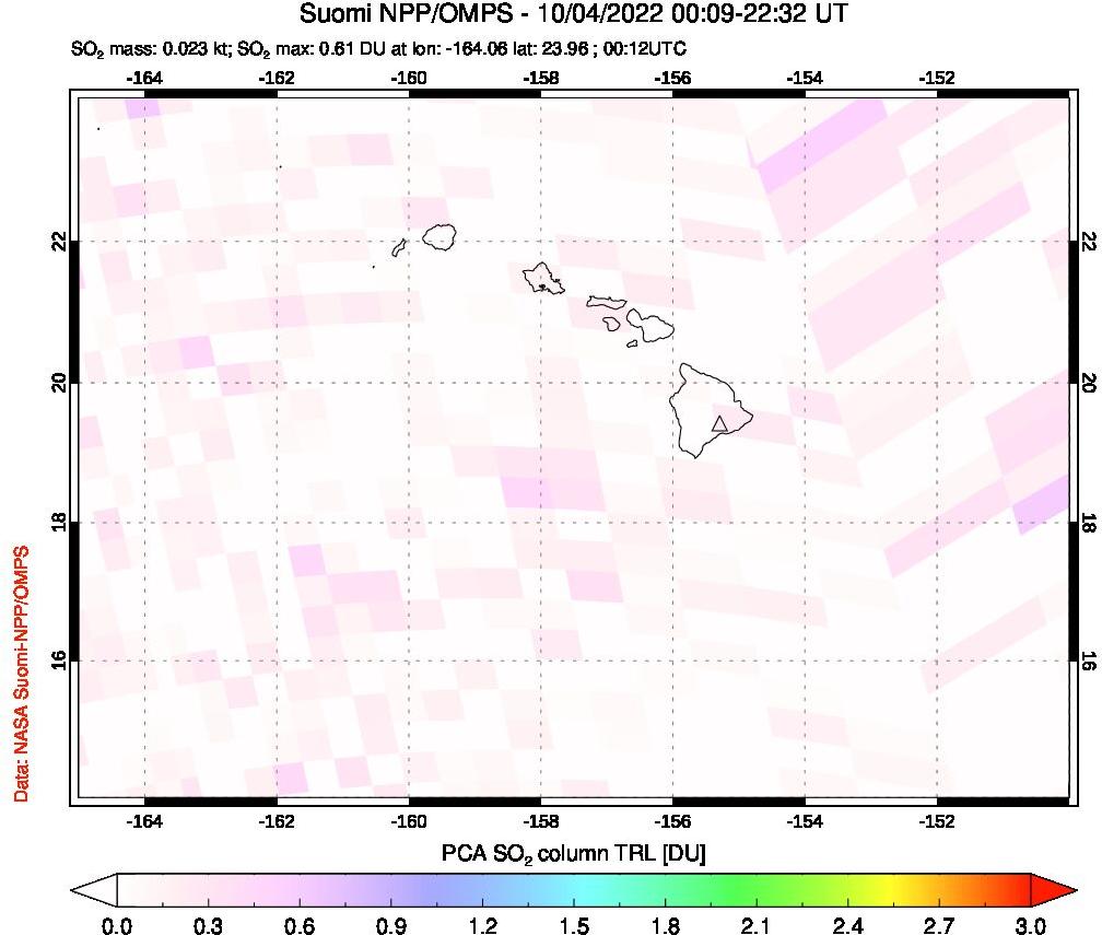A sulfur dioxide image over Hawaii, USA on Oct 04, 2022.