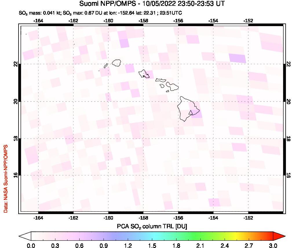 A sulfur dioxide image over Hawaii, USA on Oct 05, 2022.