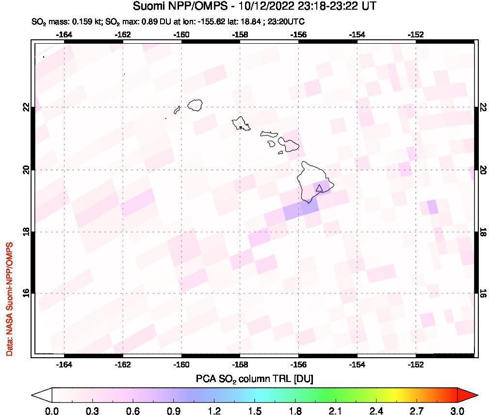 A sulfur dioxide image over Hawaii, USA on Oct 12, 2022.