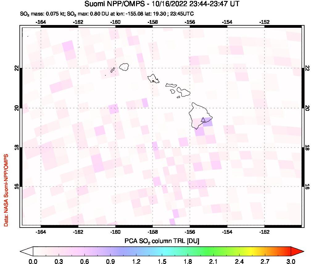 A sulfur dioxide image over Hawaii, USA on Oct 16, 2022.