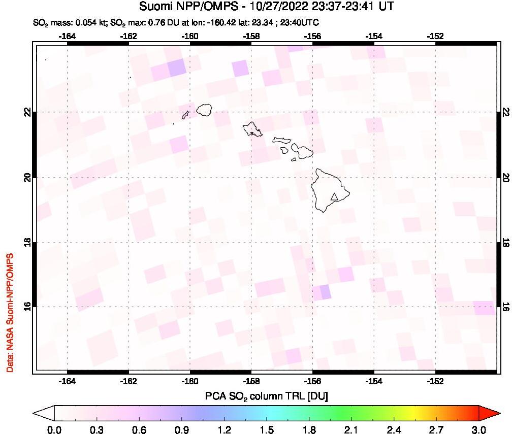 A sulfur dioxide image over Hawaii, USA on Oct 27, 2022.