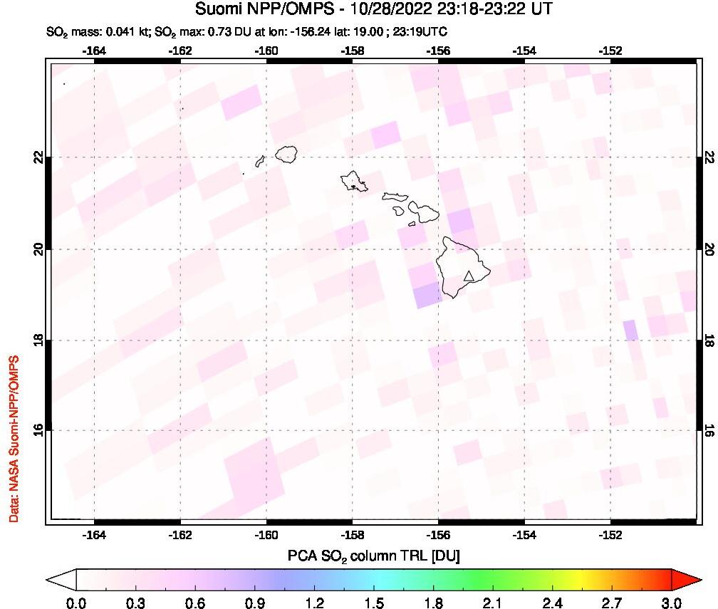 A sulfur dioxide image over Hawaii, USA on Oct 28, 2022.