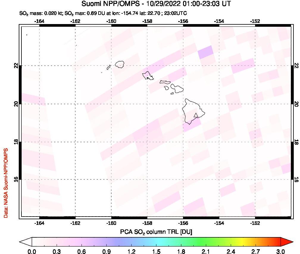 A sulfur dioxide image over Hawaii, USA on Oct 29, 2022.