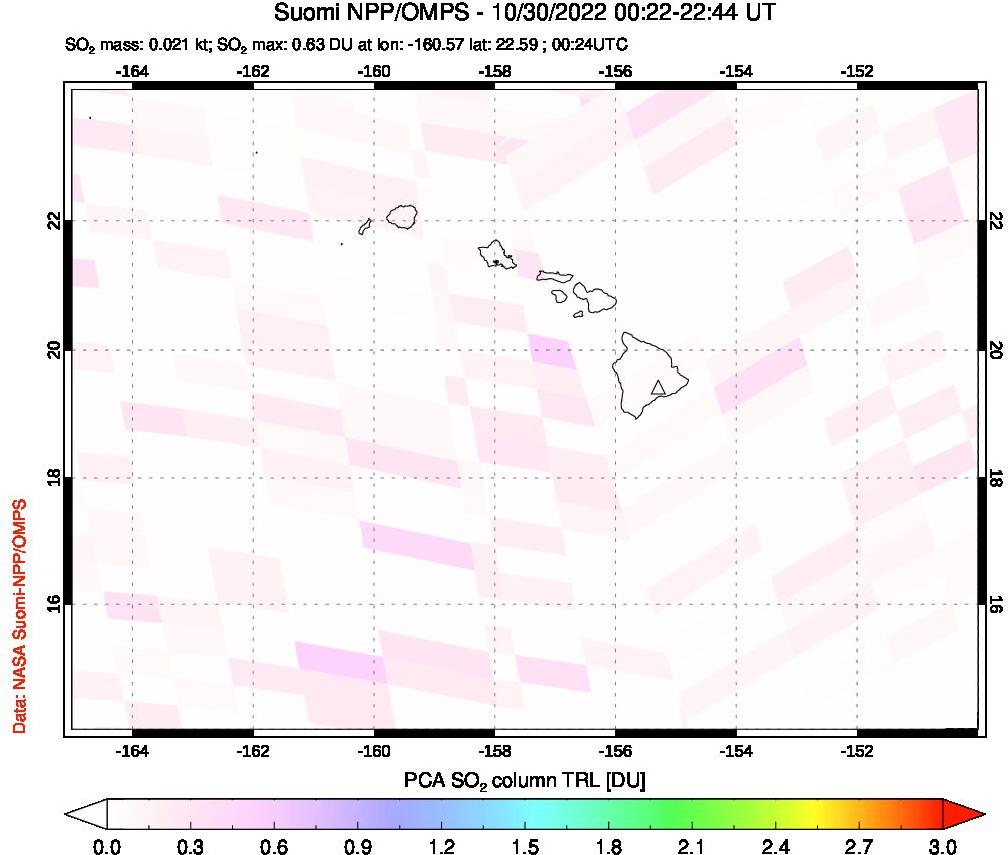 A sulfur dioxide image over Hawaii, USA on Oct 30, 2022.