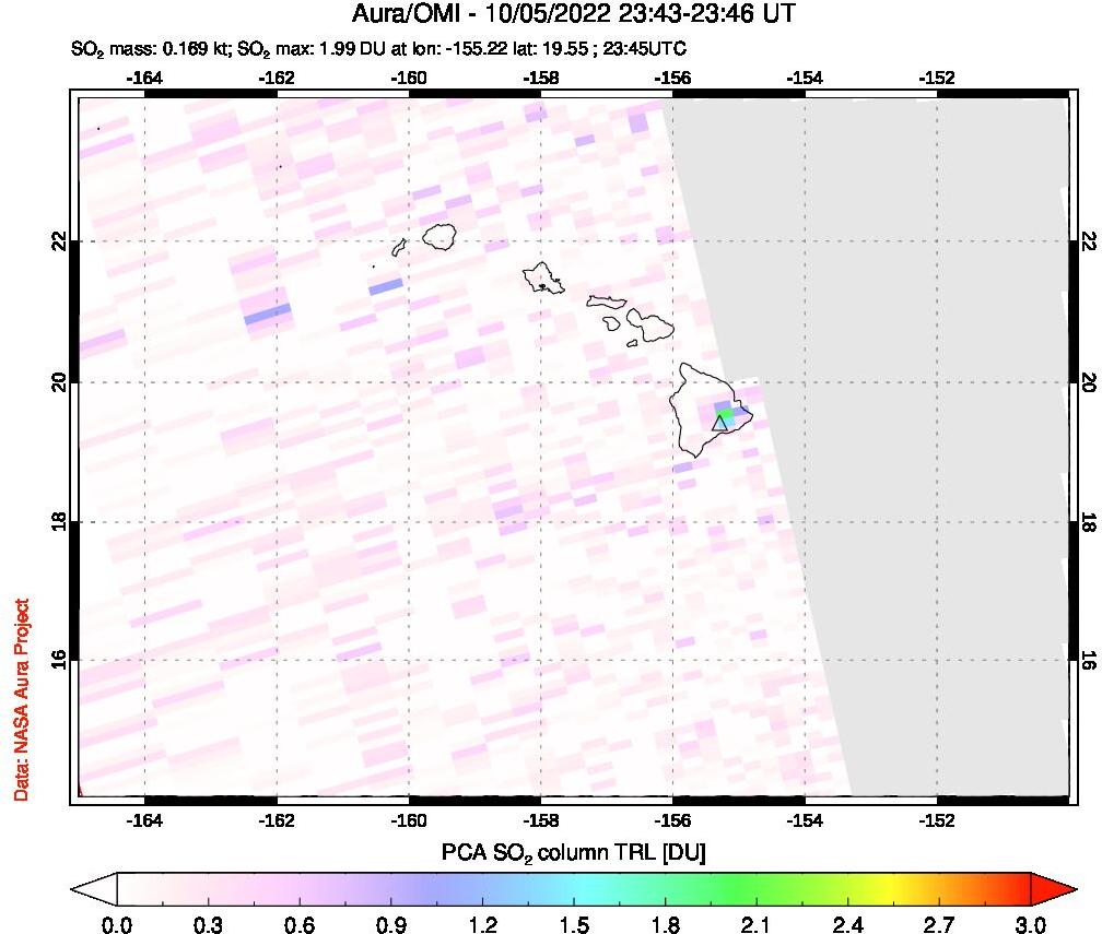 A sulfur dioxide image over Hawaii, USA on Oct 05, 2022.