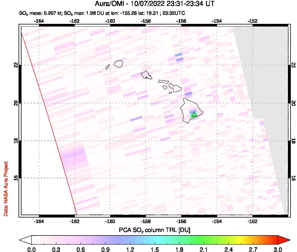 A sulfur dioxide image over Hawaii, USA on Oct 07, 2022.