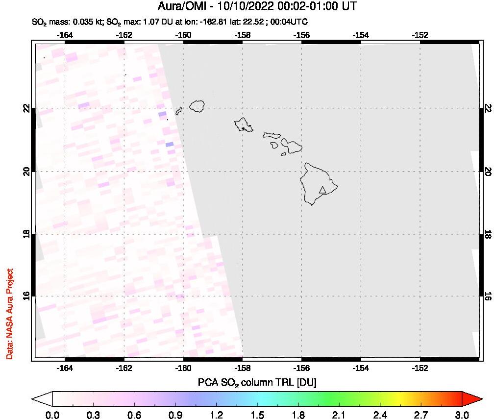 A sulfur dioxide image over Hawaii, USA on Oct 10, 2022.