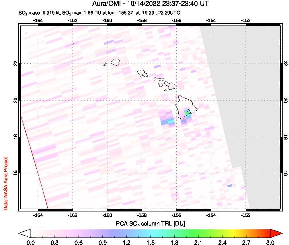 A sulfur dioxide image over Hawaii, USA on Oct 14, 2022.