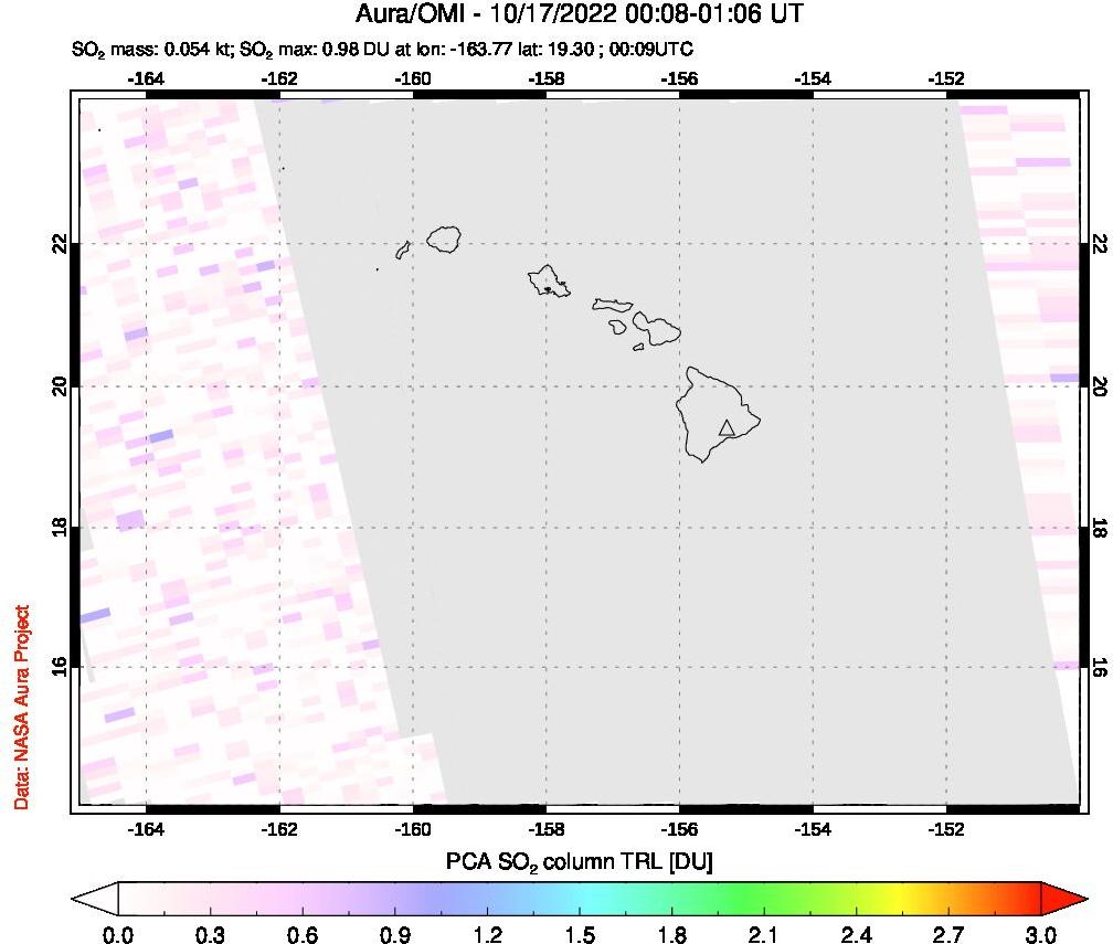 A sulfur dioxide image over Hawaii, USA on Oct 17, 2022.