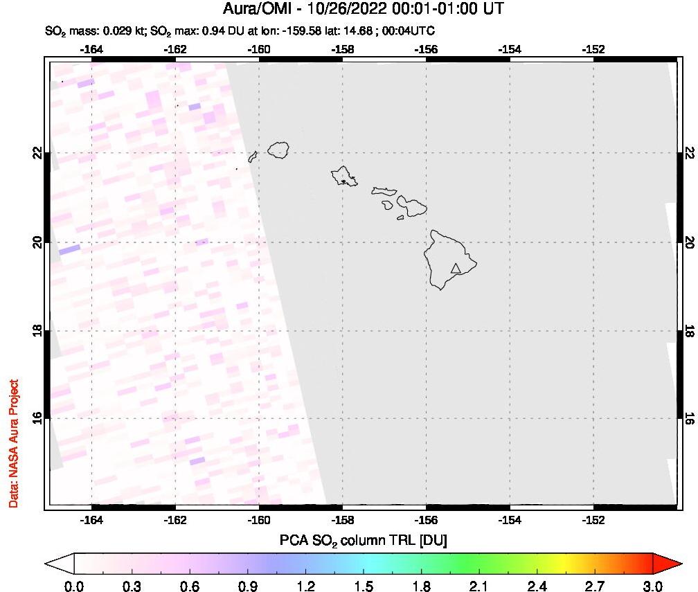 A sulfur dioxide image over Hawaii, USA on Oct 26, 2022.