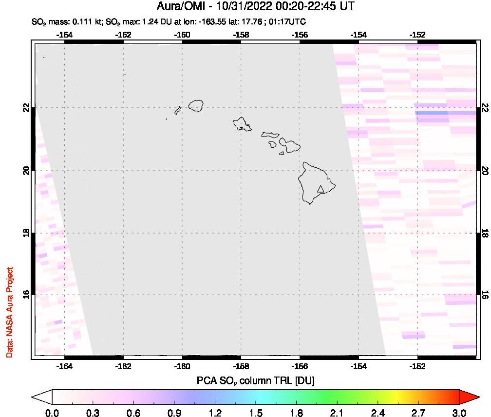 A sulfur dioxide image over Hawaii, USA on Oct 31, 2022.
