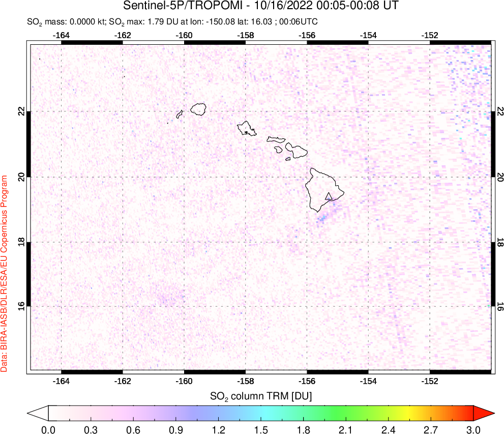 A sulfur dioxide image over Hawaii, USA on Oct 16, 2022.