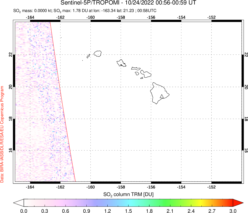 A sulfur dioxide image over Hawaii, USA on Oct 24, 2022.