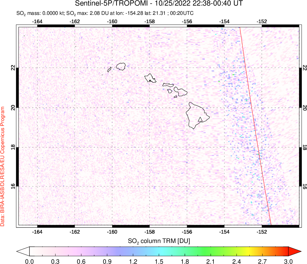 A sulfur dioxide image over Hawaii, USA on Oct 25, 2022.