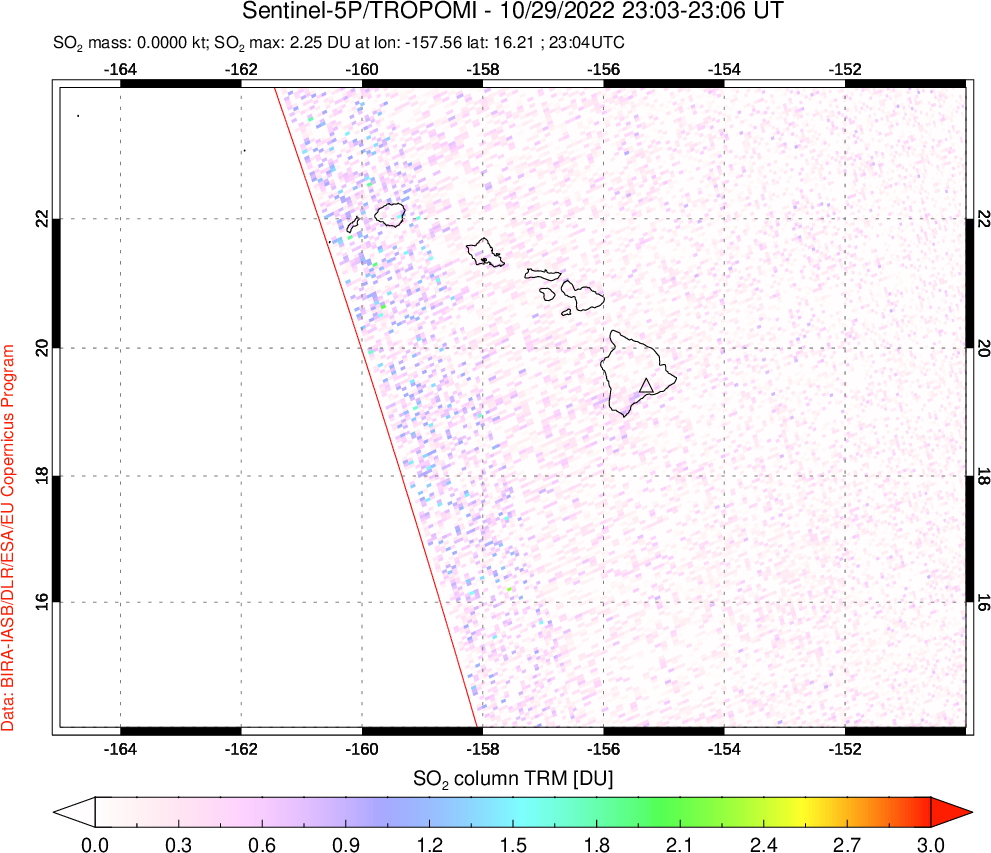 A sulfur dioxide image over Hawaii, USA on Oct 29, 2022.