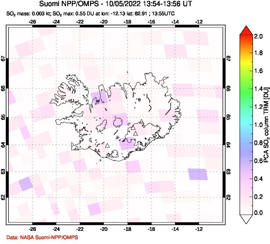 A sulfur dioxide image over Iceland on Oct 05, 2022.