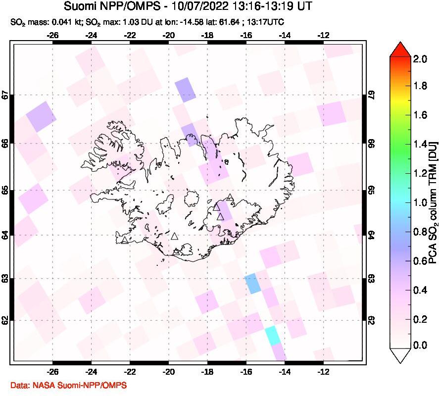 A sulfur dioxide image over Iceland on Oct 07, 2022.