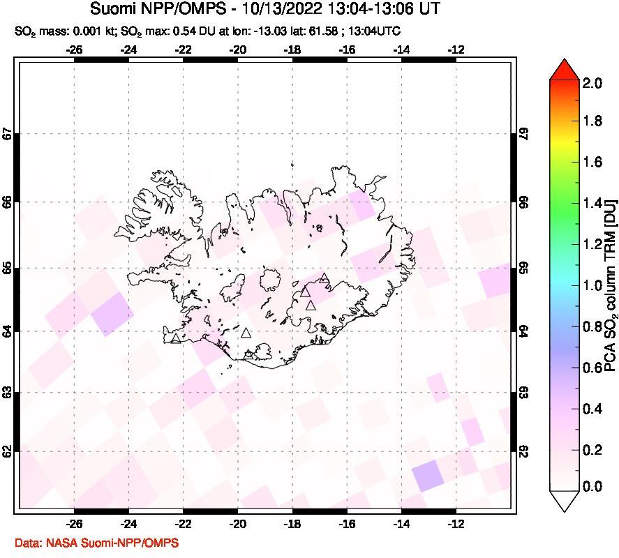 A sulfur dioxide image over Iceland on Oct 13, 2022.