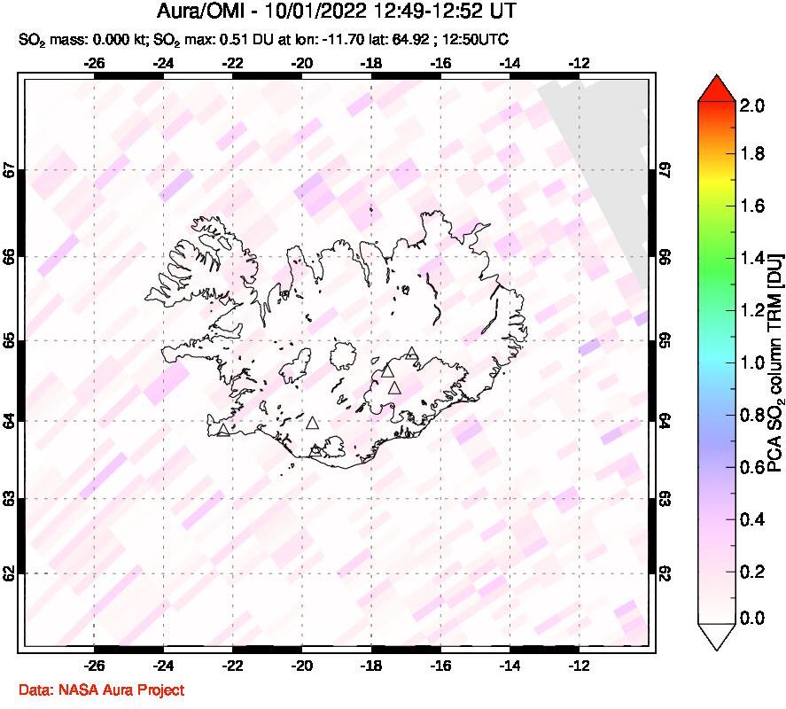 A sulfur dioxide image over Iceland on Oct 01, 2022.