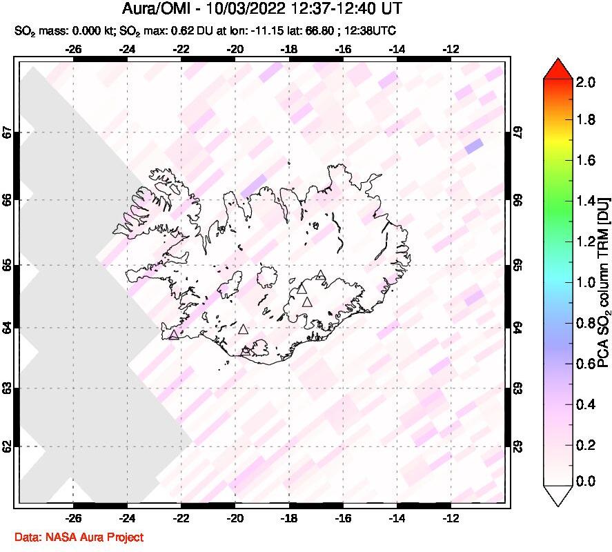 A sulfur dioxide image over Iceland on Oct 03, 2022.