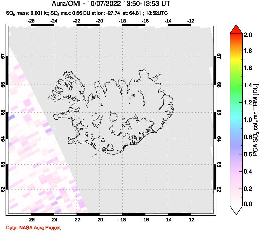 A sulfur dioxide image over Iceland on Oct 07, 2022.