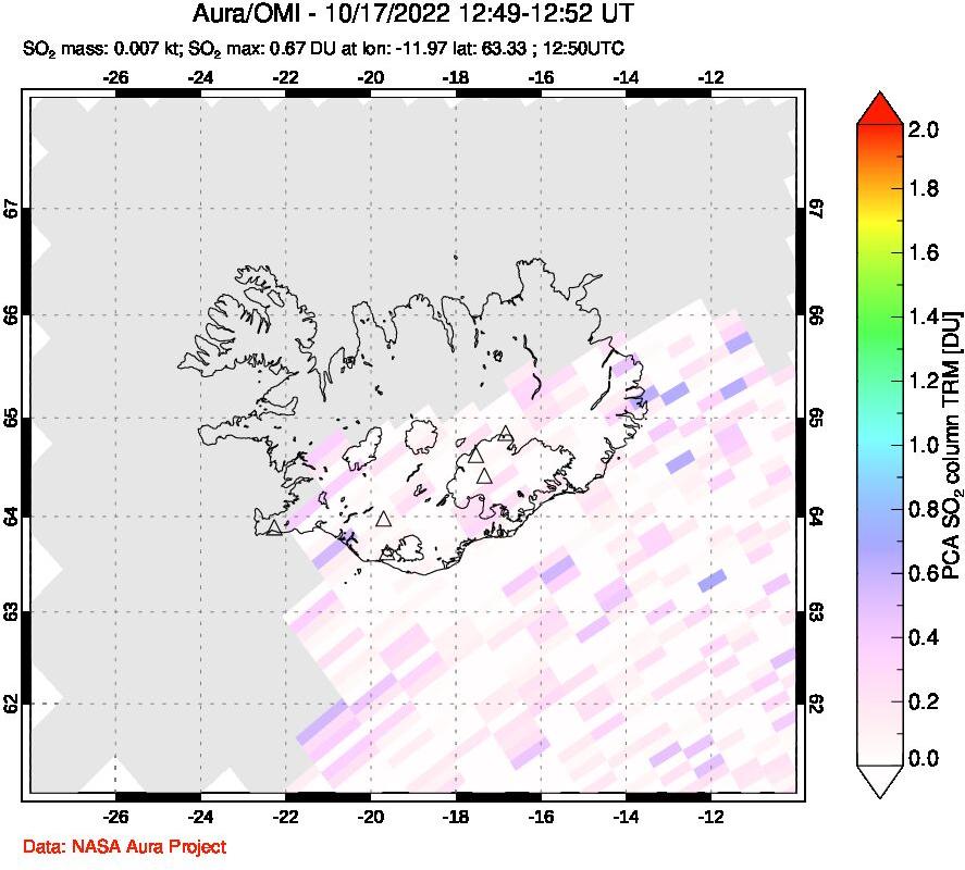 A sulfur dioxide image over Iceland on Oct 17, 2022.