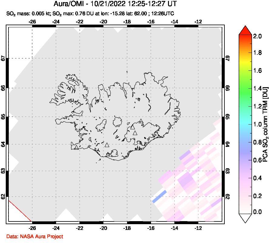 A sulfur dioxide image over Iceland on Oct 21, 2022.