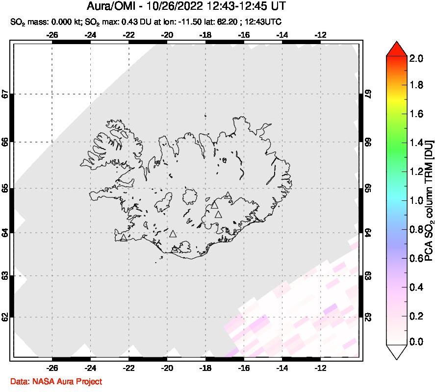 A sulfur dioxide image over Iceland on Oct 26, 2022.