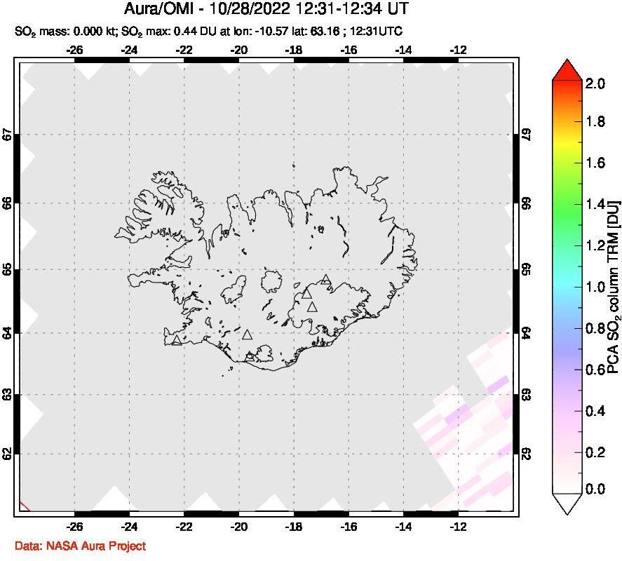 A sulfur dioxide image over Iceland on Oct 28, 2022.