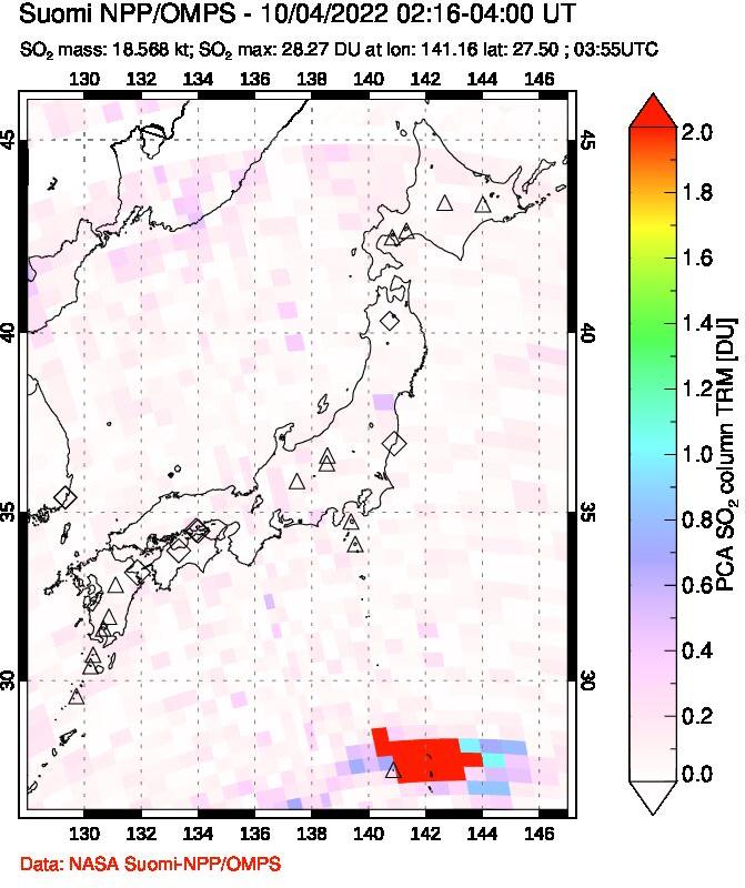 A sulfur dioxide image over Japan on Oct 04, 2022.