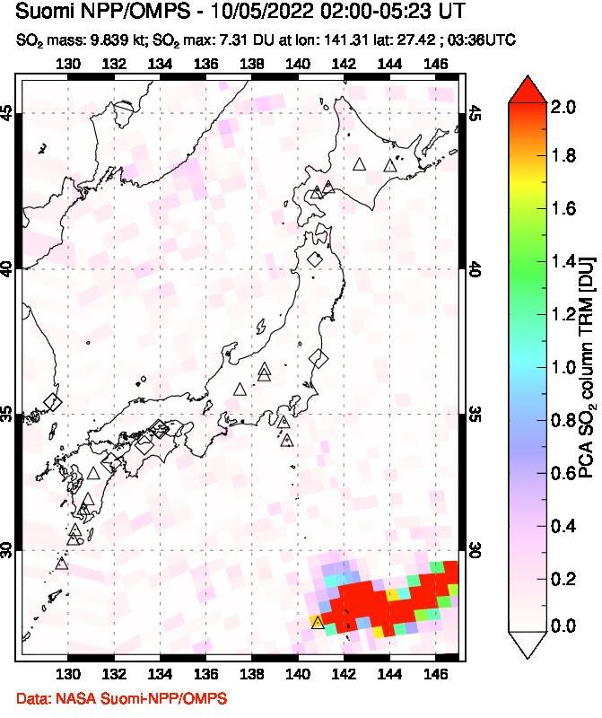 A sulfur dioxide image over Japan on Oct 05, 2022.