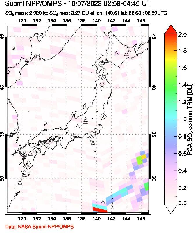 A sulfur dioxide image over Japan on Oct 07, 2022.