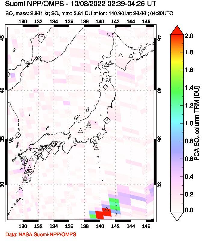 A sulfur dioxide image over Japan on Oct 08, 2022.