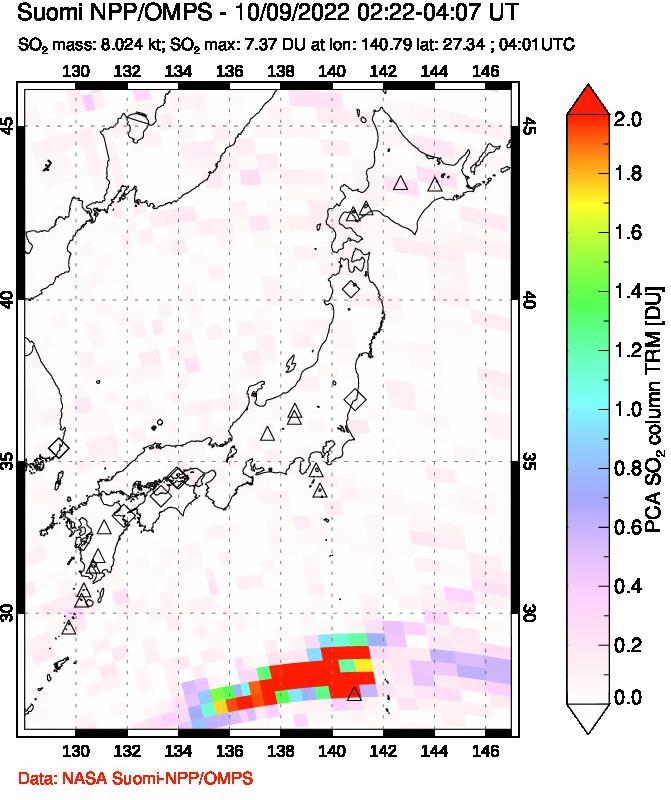 A sulfur dioxide image over Japan on Oct 09, 2022.