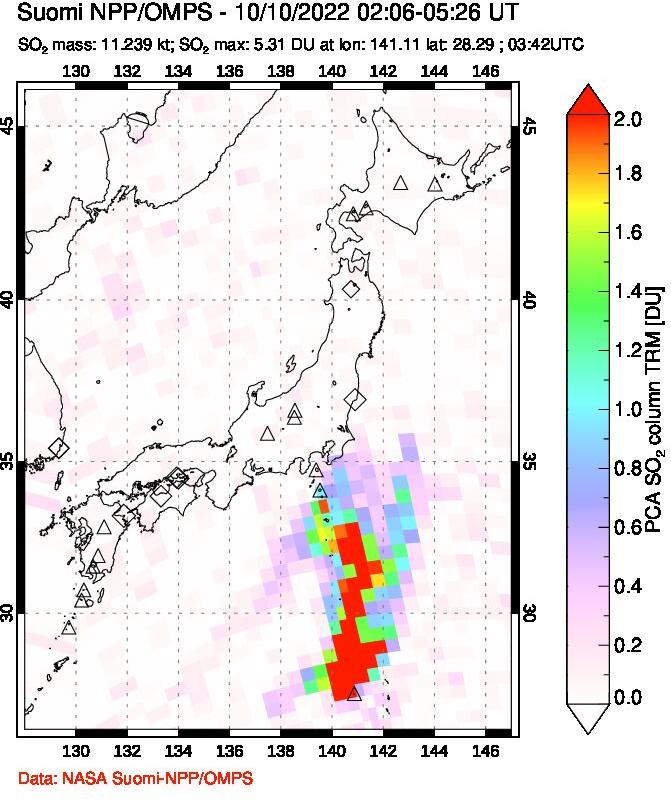 A sulfur dioxide image over Japan on Oct 10, 2022.
