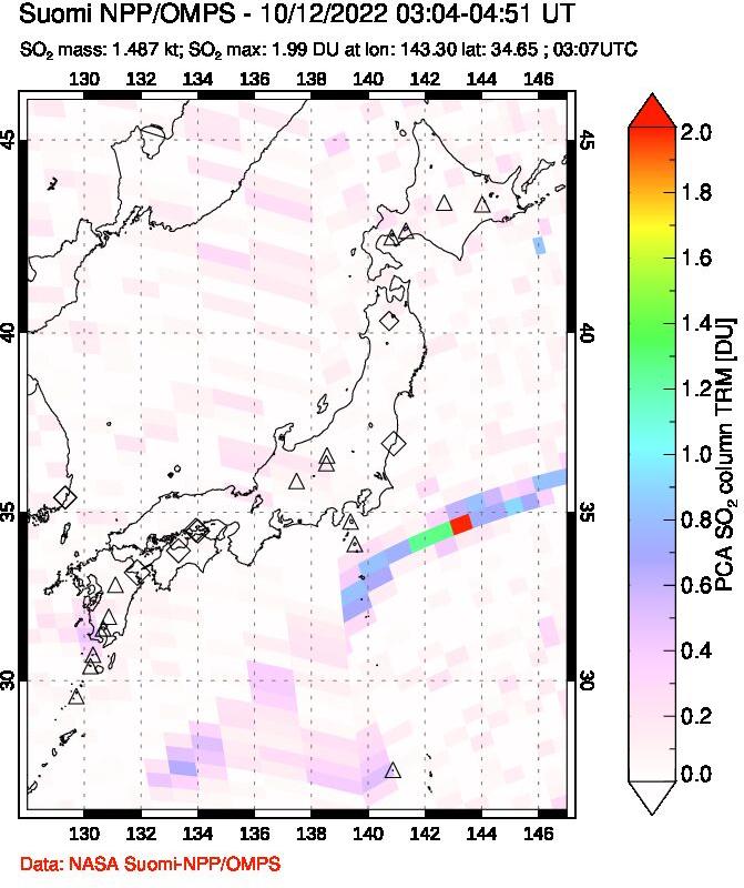 A sulfur dioxide image over Japan on Oct 12, 2022.