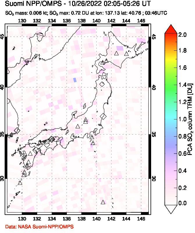A sulfur dioxide image over Japan on Oct 26, 2022.