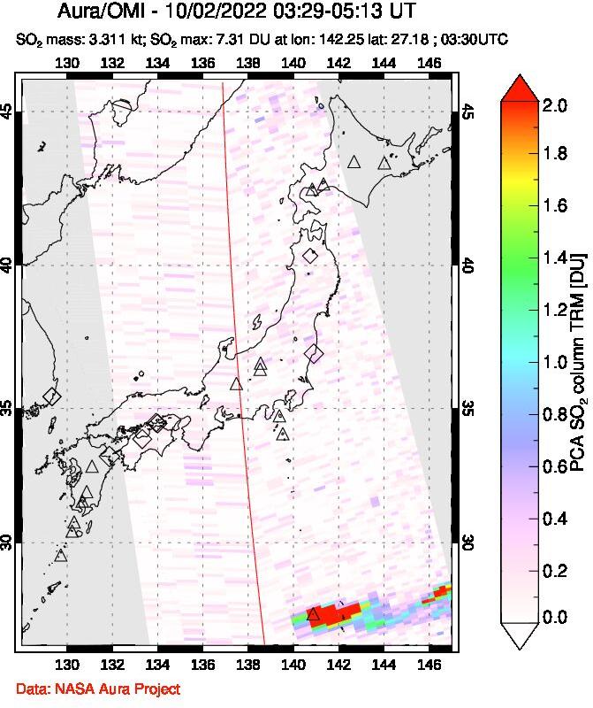A sulfur dioxide image over Japan on Oct 02, 2022.