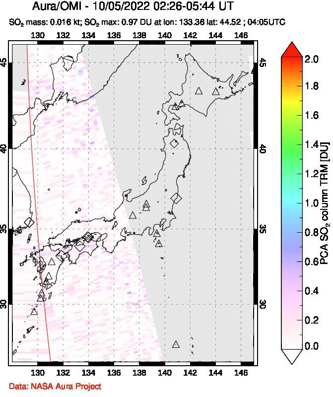 A sulfur dioxide image over Japan on Oct 05, 2022.