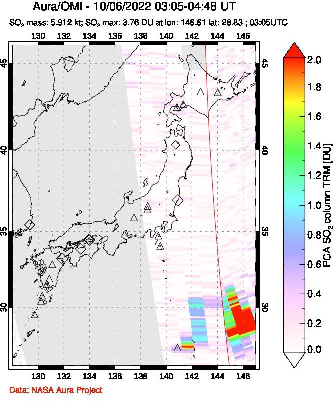 A sulfur dioxide image over Japan on Oct 06, 2022.