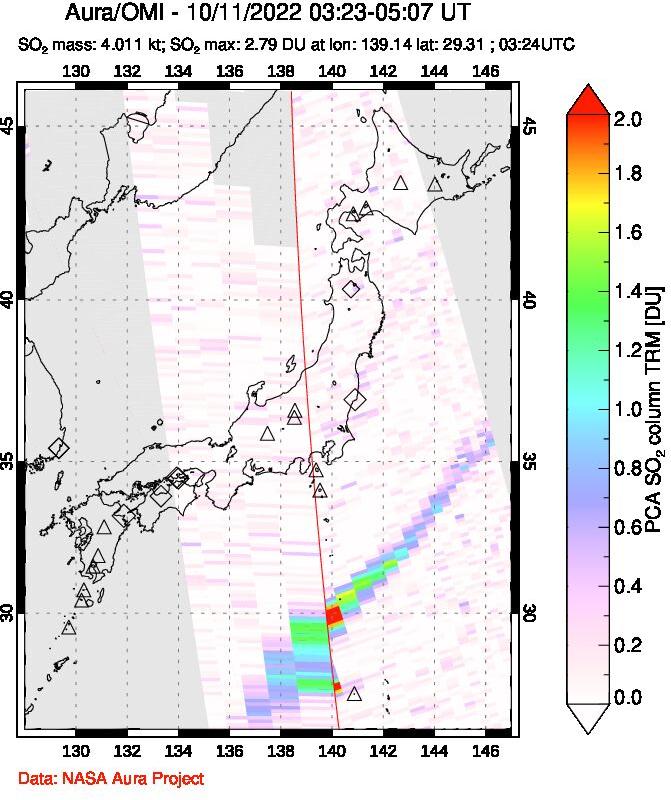 A sulfur dioxide image over Japan on Oct 11, 2022.