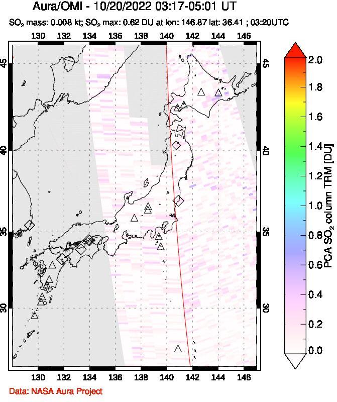A sulfur dioxide image over Japan on Oct 20, 2022.